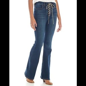 Lace Up Flare Jeans High Rise